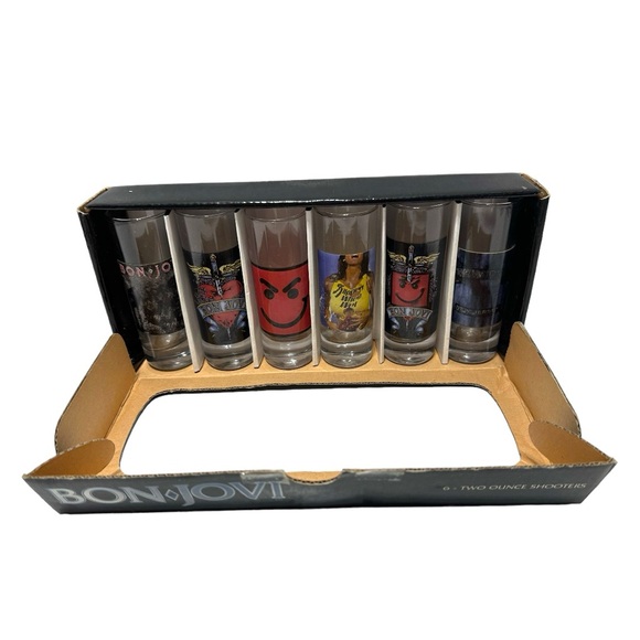 Bon Jovi Rare Set 6 Two Ounce Collector 2006 Shooter Glasses by Bravado in Box - Picture 5 of 9